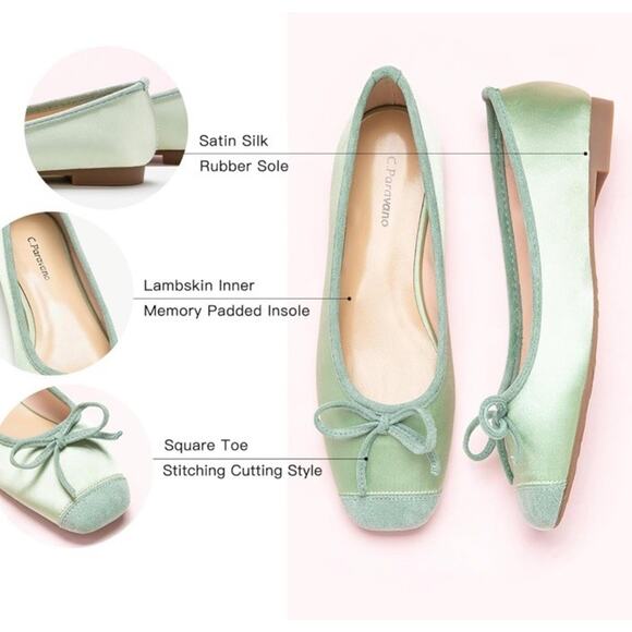 C. Paravano Women's Ballet Flats Shoes Size EU 41 /US 10.5 Light Green Brand New - Picture 3 of 5